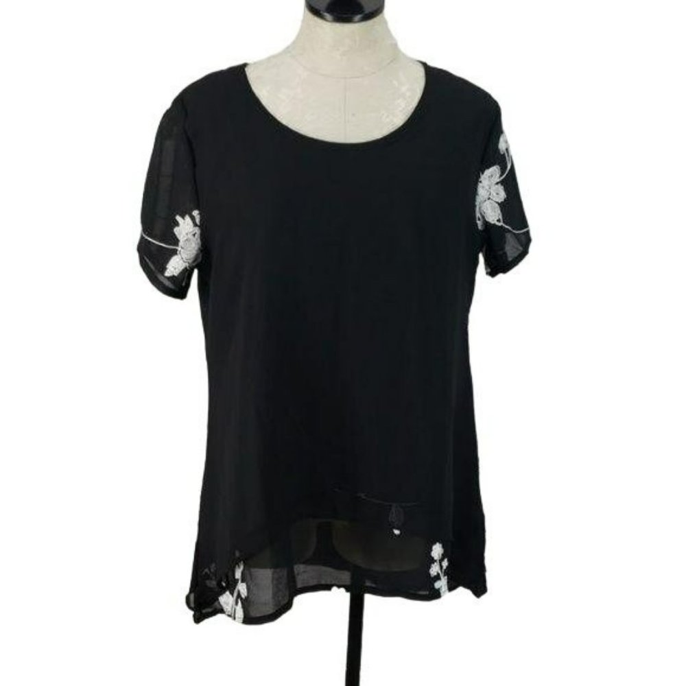 Cat Chinese‎ Black & Floral 1X Blouse
